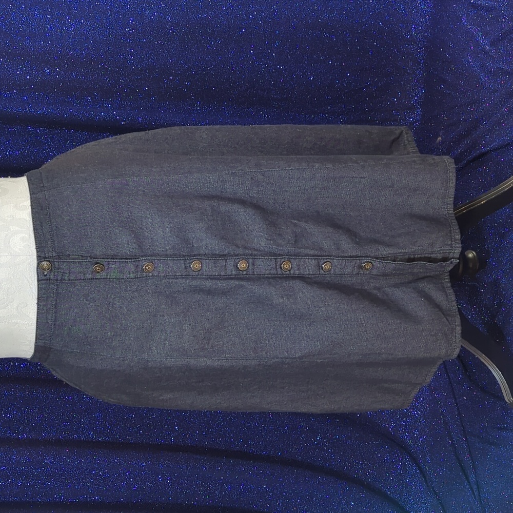 Denim Elastic Waist Button Down Skirt with Pockets 1X Plus Size